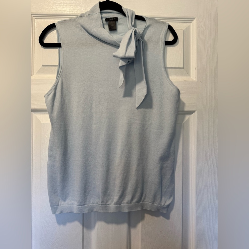 Ann Taylor Soft Blue Sleeveless Blouse with Bow